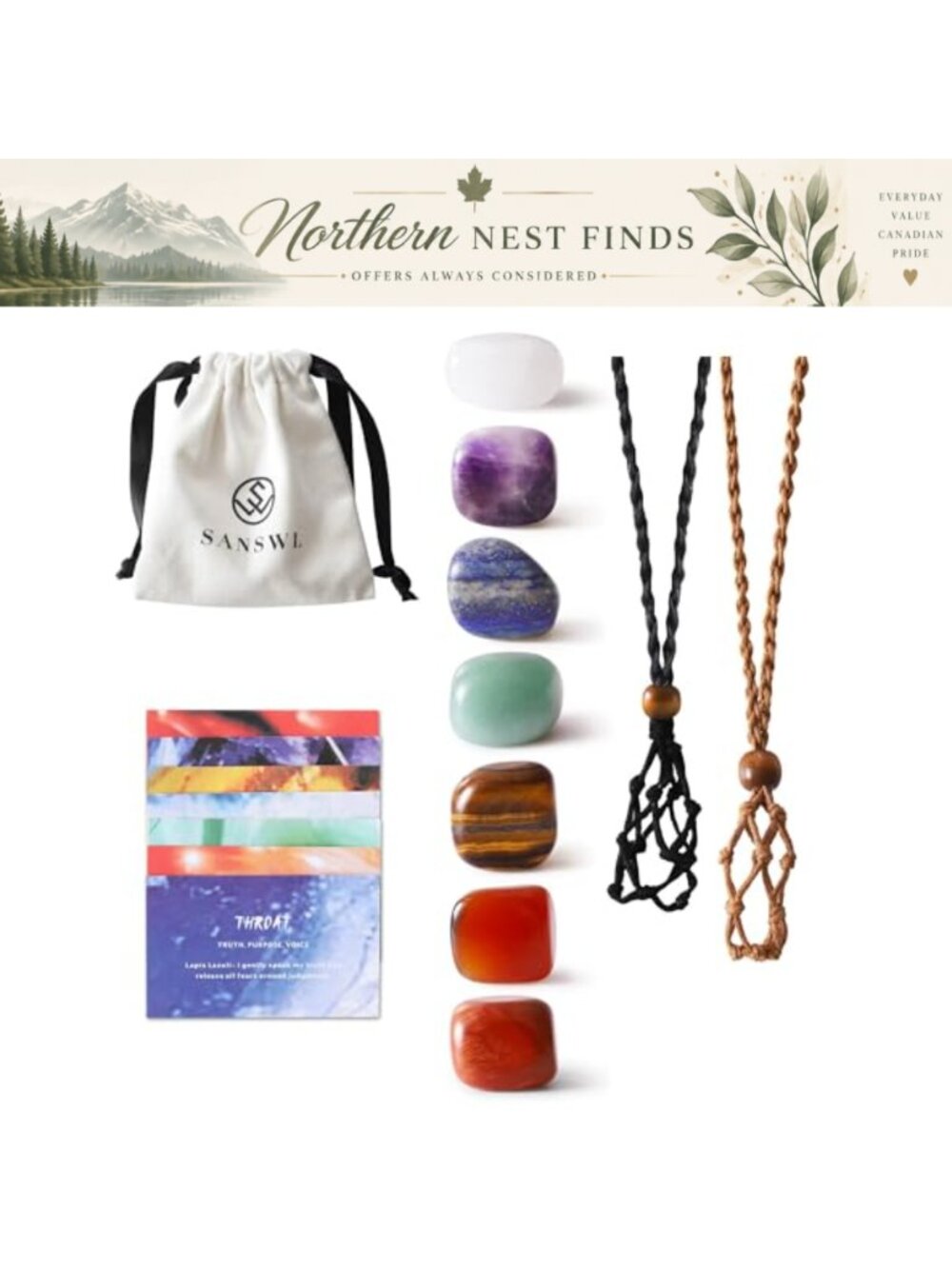 7 Chakra Healing Crystal Necklace Set Boho Handmade Cord Cage Pendant Holder